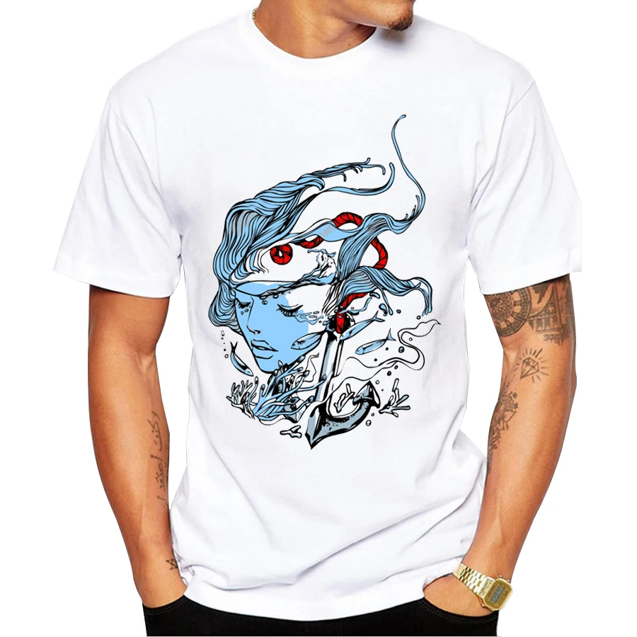 2017 мужская Мода Разрушить Коралловые Футболка С Коротким Рукавом Шею Якорь