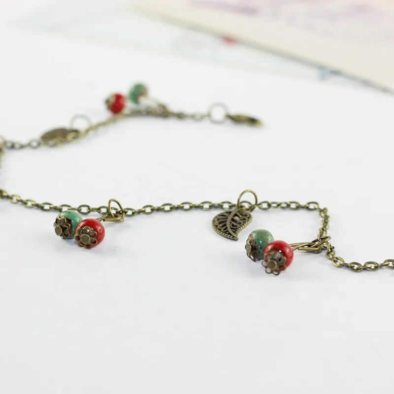 В виде ажурных листьев колокольчик керамический ножной браслет для женщин и