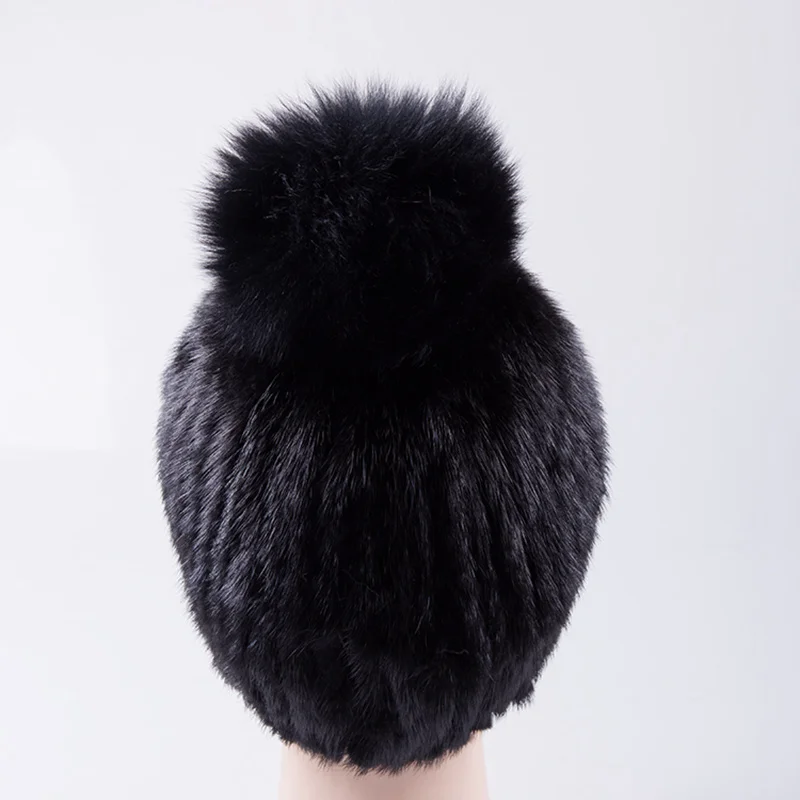 

Handmade Russian Women Real Mink Fur Skullies Beanies Hats Fox Fur Poms Pom Winter Lady Warm Caps Fashion Headgear LF4306