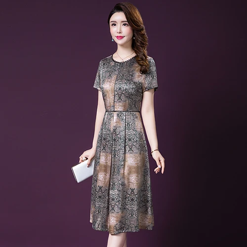 Женское шелковое платье с коротким рукавом свободное элегантное большого