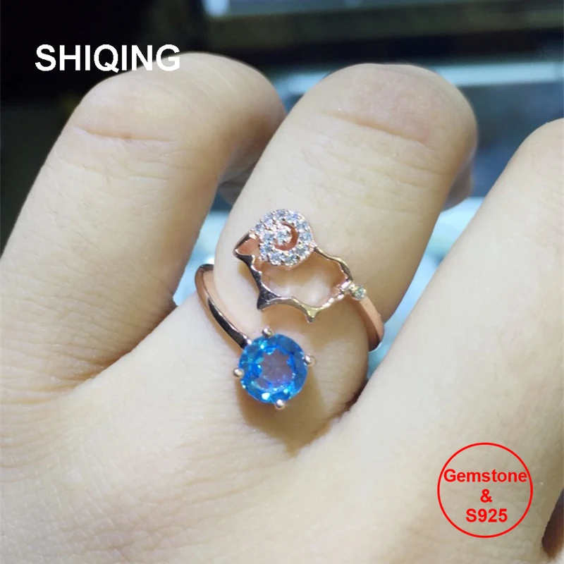 SHIQING Натуральный топаз перидот аметист кольцо синий драгоценный камень модное