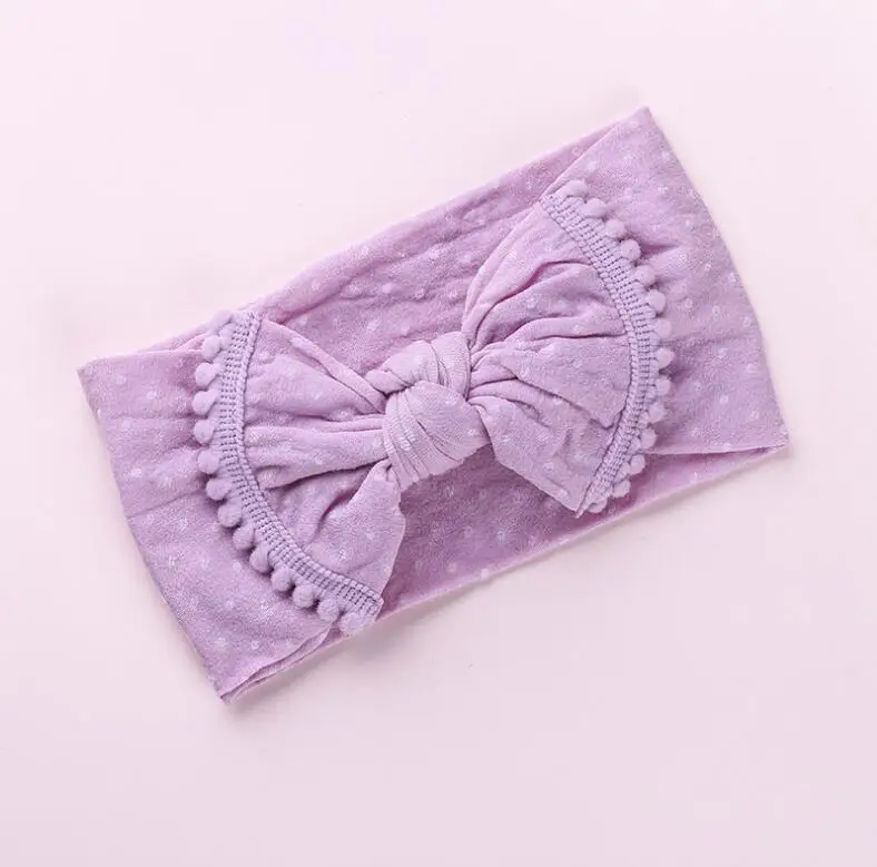 

2019 New Dot Design Nylon Bows Headbands Newborn Girls Knotted Hair Bow Headband,Kids Wide Turban HeadWraps With PomPom Trim