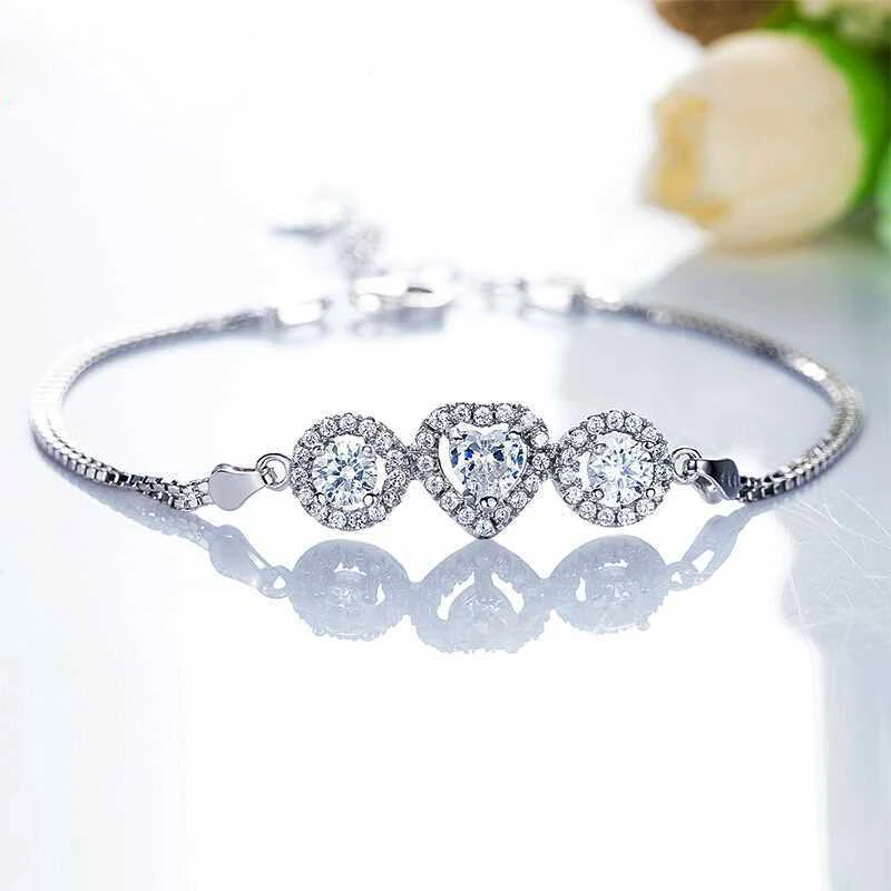 AEAW Solid 14K Gold Moissanite лабораторный алмаз браслет DF цвет 6 мм сердечный вырез и Круглый Муассанит 585 Золото для женщин