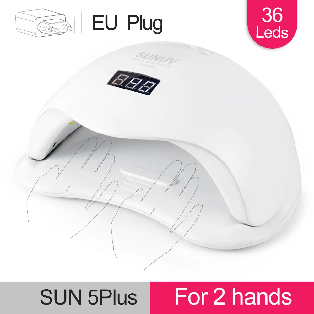 SUNUV SUN5 плюс 48W UV светильник ногтя Сушилка для ногтей гели Двойной руки светильник ногтя 36 светодиодов маникюрная лампа авто Сенсор дно - Цвет: SUN5 plus EU Plug