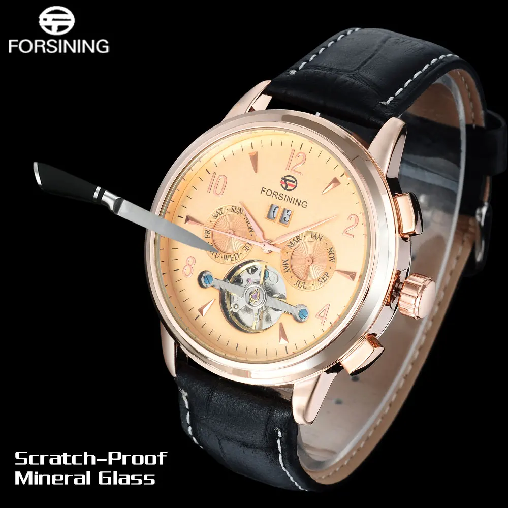 FORSINING классические модные мужские часы Tourbillion из натуральной кожи Топ бренд