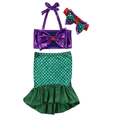 Детская одежда для маленьких девочек Купальник бикини топы + юбки Русалка с