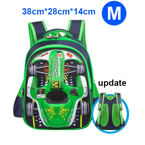 Green Medium Size Мультяшный 3D гоночный автомобиль для мальчиков и девочек, детский сад, детская школьная сумка, рюкзак, школьная Сумка подростковая детская Студенческая сумка - Цвет: Green Medium Size