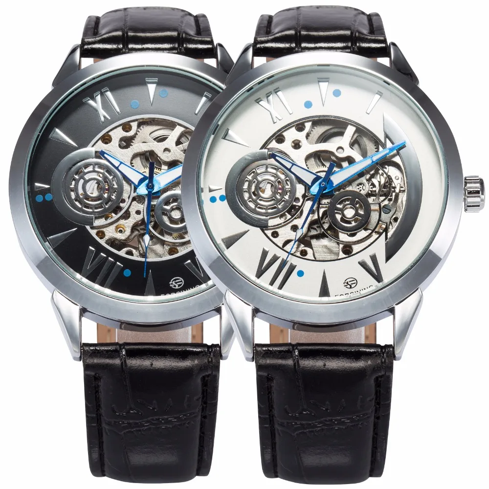 Часы наручные FORSINING мужские с кожаным ремешком автоматические механические в