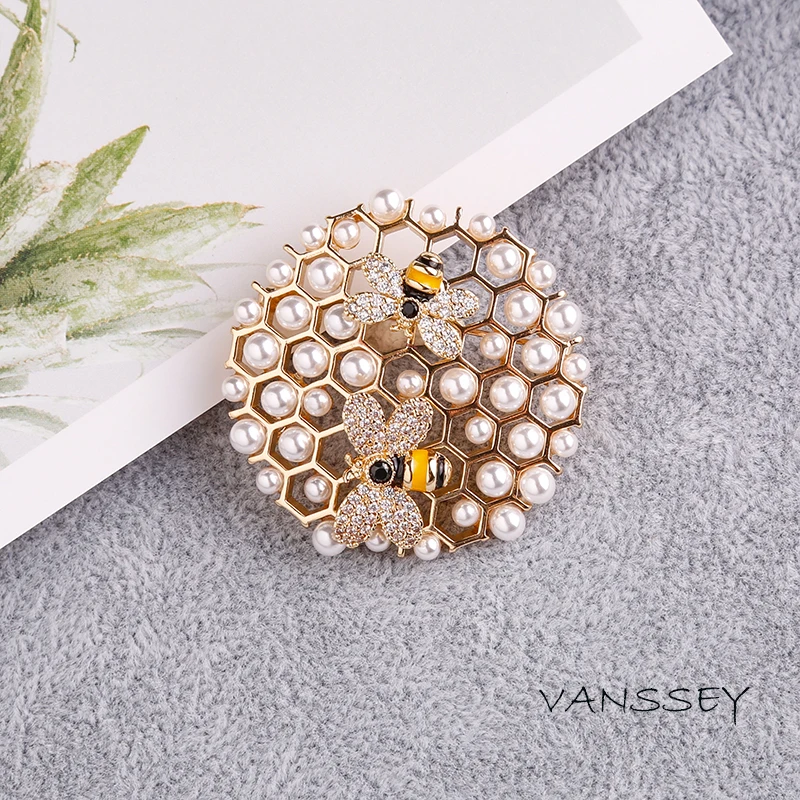 Винтажная модная эмалированная брошь vansley с натуральным жемчугом и кубическим