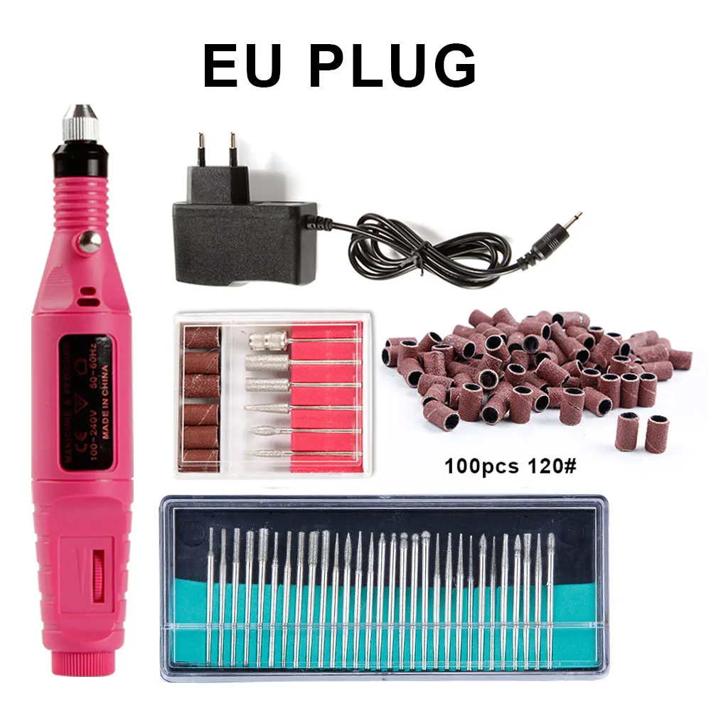 rose red EU 120 Гель для удаления кутикулы Электрический Маникюрный станок 30 шт. фрезы сверла Шлифовальные полосы Appartus для маникюра дизайн ногтей - Цвет: rose red EU 120