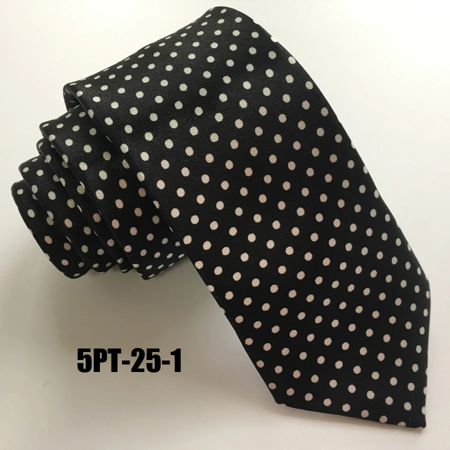 Мужской узкий галстук 5 см черный из полиэстера Свадебный в горошек деловые