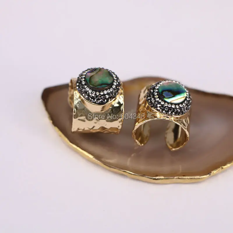 5 шт. широкие кольца золотого цвета с натуральным абалоновым покрытием и стразами