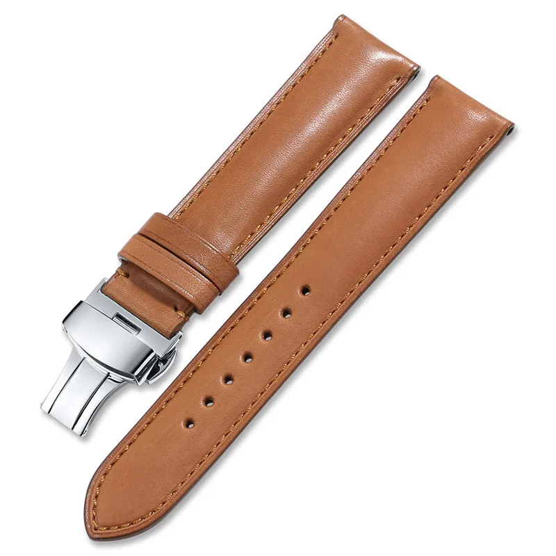 Brown IStrap Ремешки для наручных часов из натуральной кожи ремешок для часов Бабочка Пряжка 16-24 мм стальной ремешок с пряжкой браслет на запястье - Цвет ремешка: Brown