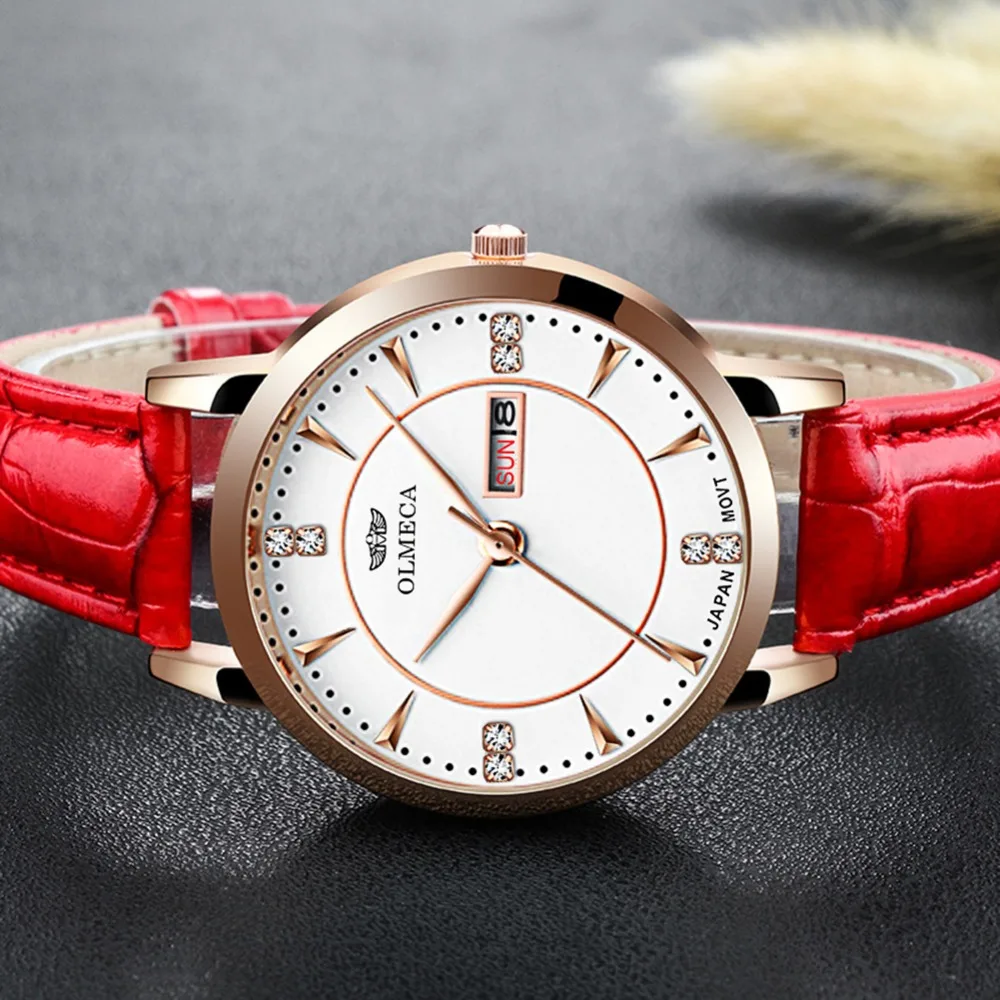 OLMECA Women's Watch Luxury Wristwatch For Women Simple Fashion Quartz Waterproof Calendar Date Black Slim Dial Relogio | Наручные