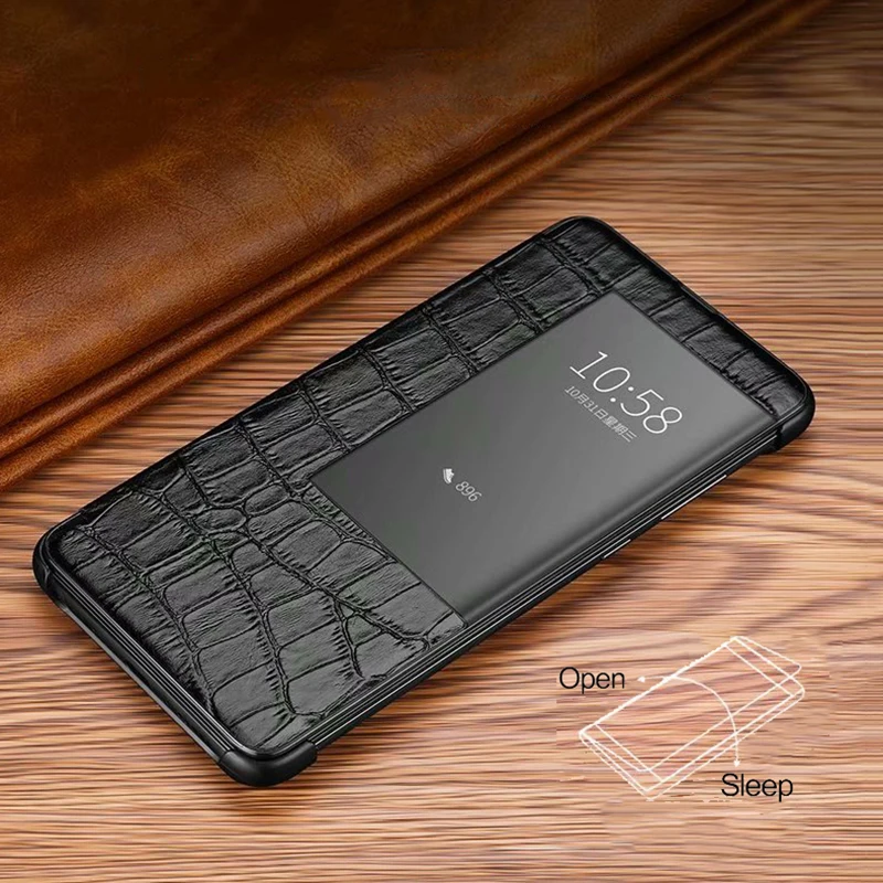 Чехол книжка из натуральной кожи с крокодиловой текстурой для Huawei Mat 20 Pro Mart Touch View