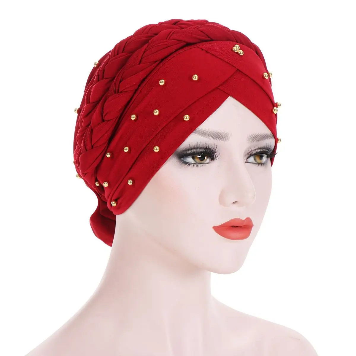 Luxury Beaded Braid Style Pearled Turban Long Head Scarf Headwrap Women Muslim Hijabs Bandanas Hair Accessories