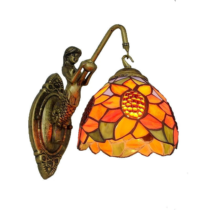 

American country Sunflower mermaid wall lamp bedroom bedside lamp children lighting Tiffany Cafe Bar Retro restaurant balcony