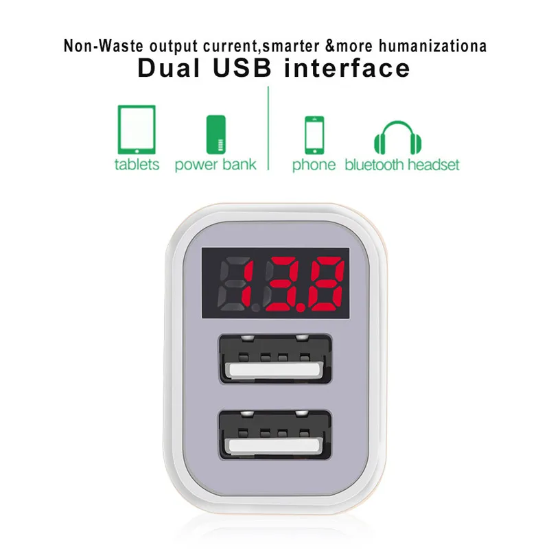 Автомобильное зарядное устройство 2 1 а с цифровым дисплеем USB-адаптер