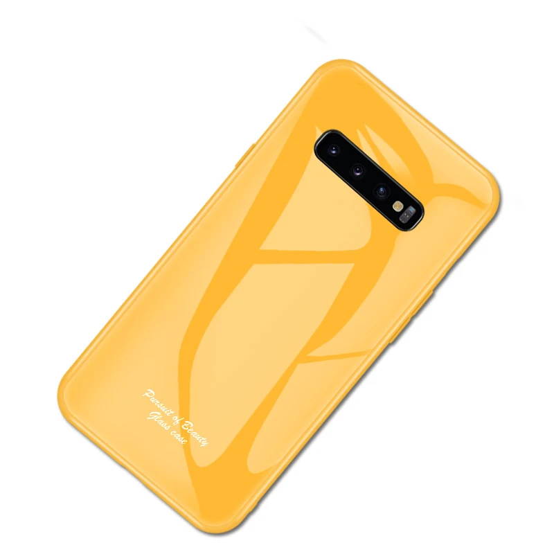 Yellow Чехол из закаленного стекла карамельного цвета для samsung Galaxy S8 S9 S10 Plus S10E S10X Note 8 9 S10 5G чехол простой сплошной чехол - Цвет: Yellow