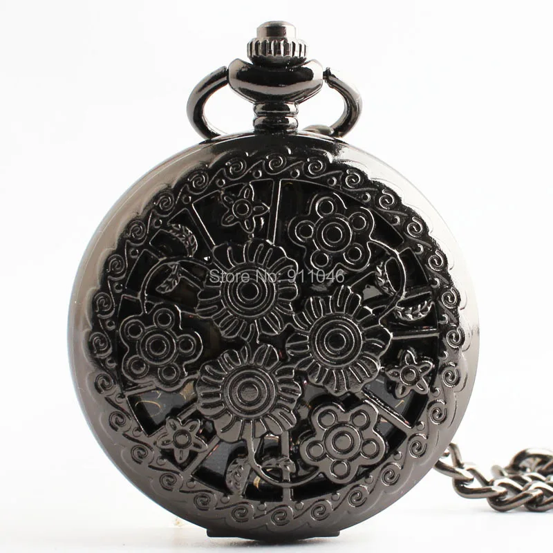 Лидер продаж винтажные черные открытые Механические карманные часы высокого