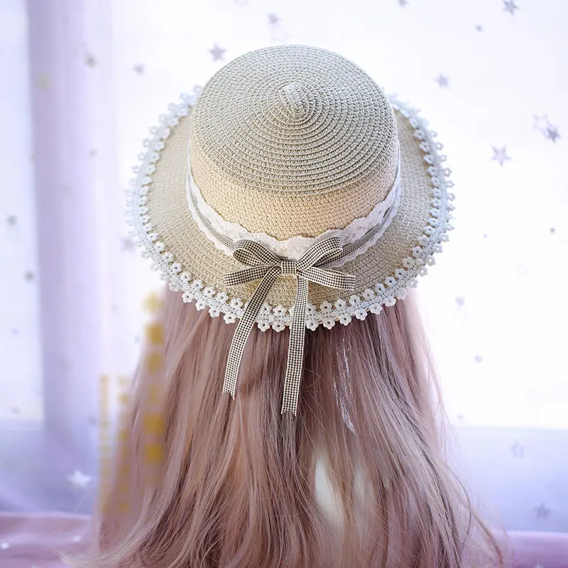 Мори девушка сладкий Лолита Sunhat плед соломенные шапки красивые шляпа от солнца