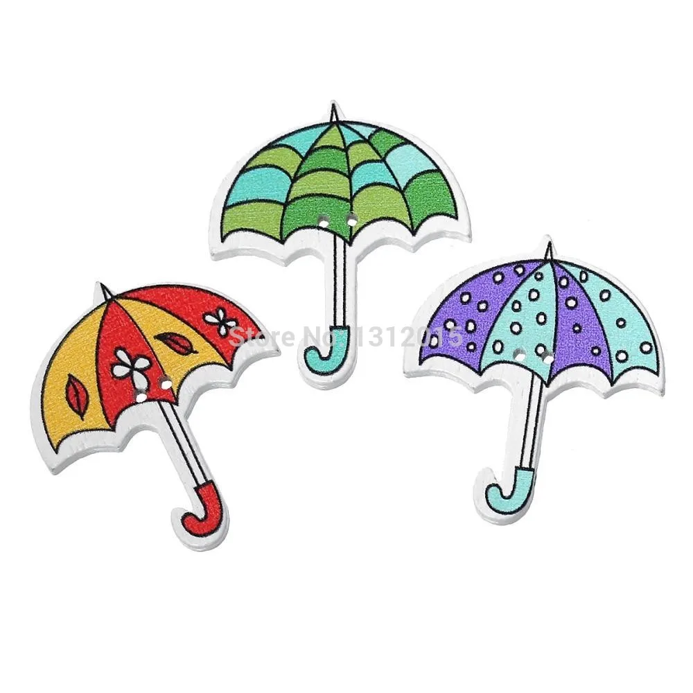 Разные цвета 2 отверстия Смешанный милый зонт деревянные декоративные пуговицы