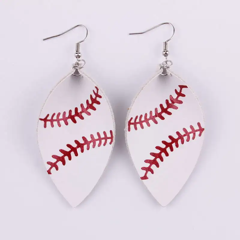 Baseball Softball Soccer Golf Genuine Leather Leaf Teardrop Statement Earrings for Women | Украшения и аксессуары