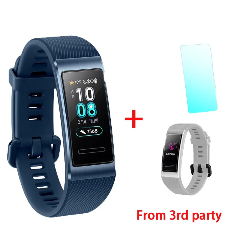 blue add gray film Смарт-браслет huawei Band 3 Pro, gps, металлическая рамка Amoled, полноцветный дисплей, сенсорный экран, датчик сердечного ритма, датчик сна - Цвет: blue add gray film