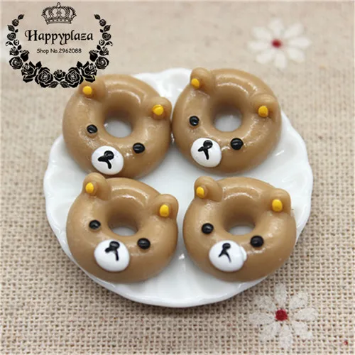 relax bear 10pcs 17mm Kawaii Cartoon Animal Donuts Resin Miniature Food Art Flatback Cabochon DIY Decorative Craft Scrapbooking - Цвет: relax bear 10pcs