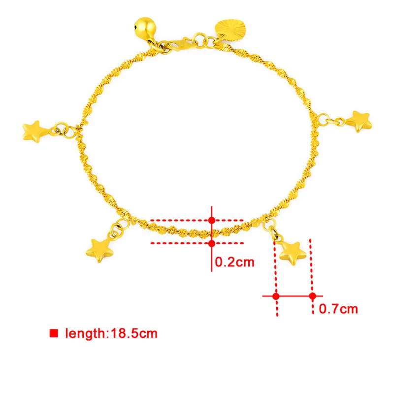 Модные украшения Роскошные 24 К Желтая Позолота звезды и сердца браслет для Обувь