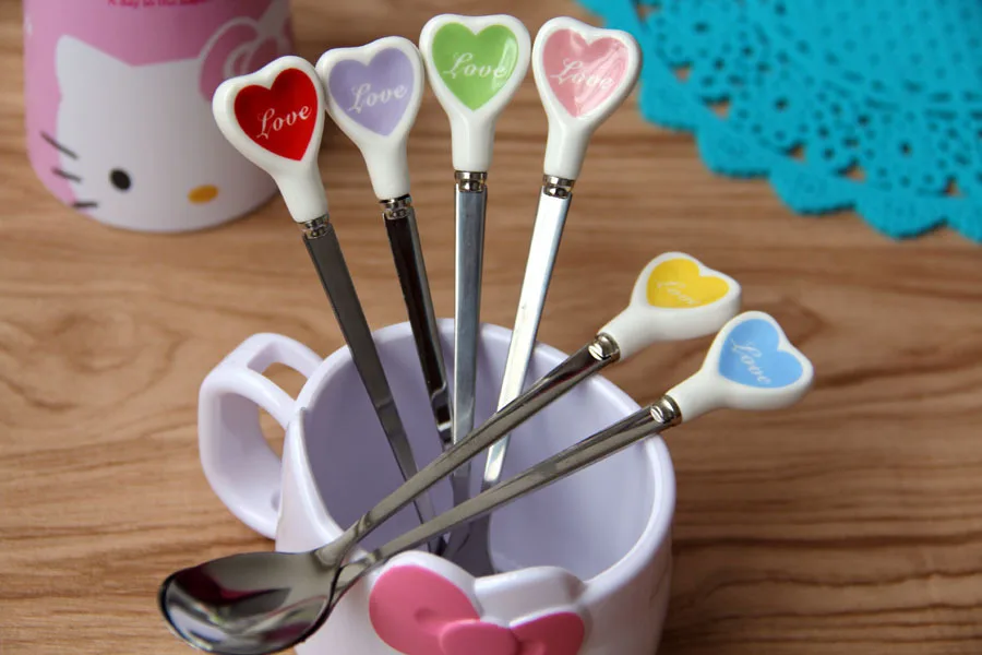 1 шт. длинная ручка милое сердце форма нержавеющая сталь мороженое десерт