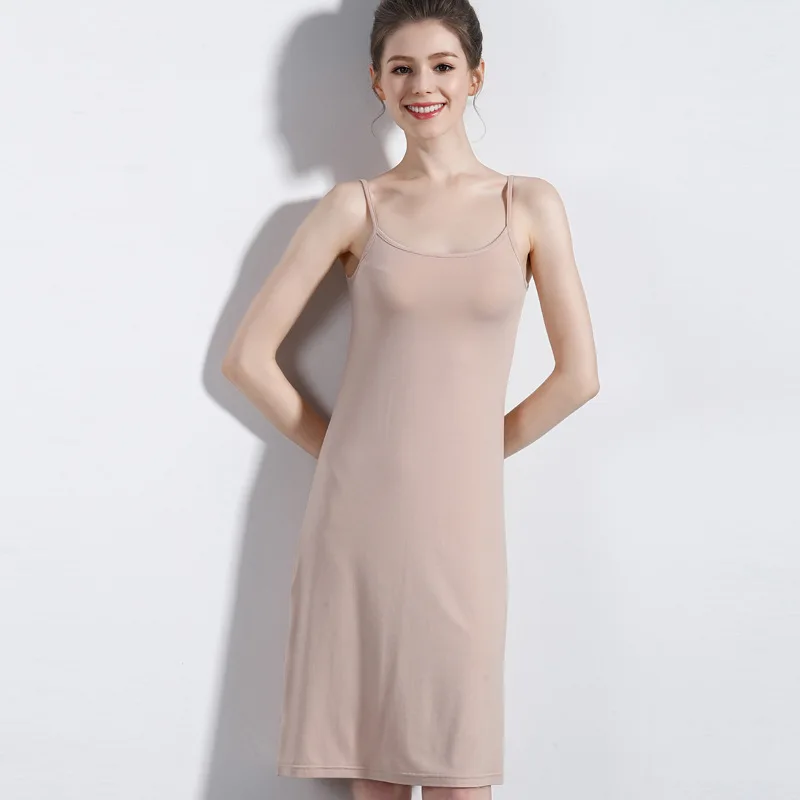 105cm light khaki Летнее женское платье-комбинация, длинный тонкий ремень, без рукавов, новинка, внутреннее платье, высокое качество, Нижняя юбка, нижнее белье размера плюс, Нижняя юбка - Цвет: 105cm light khaki