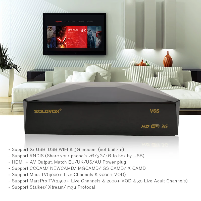 Solovox V6S DVB-S2 HD Спутниковое iptv ТВ-приемник Поддержка M3U CCCAM ТВ Xtream во всем мире Ес Fr USK США арабо-цифра спутниковый телевизионный ресивер