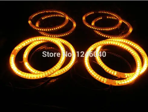 Двойной цвет белый и янтарный DRL указатель поворота LED Ангельские Глазки полный