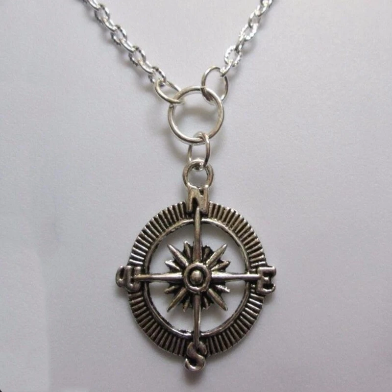 Ожерелье Подвеска с компасом Винтаж серебро модный Compassl себе длинная цепь