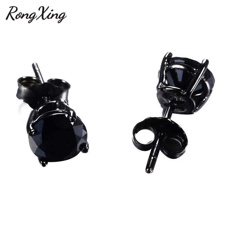RongXing, 925 пробы, серебряные, черные, каменные серьги-гвоздики для женщин, винтажные, черные, золотые, заполненные циркониевые шпильки, свадебные серьги brinco