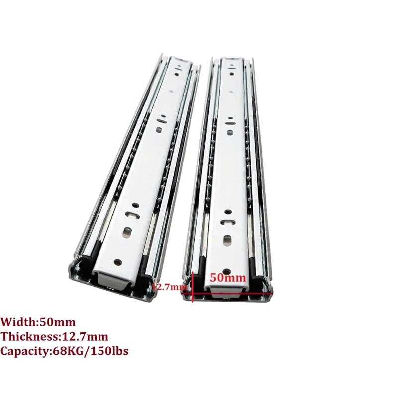 1 пара 10-1" H50mm 68 кг 150lbs сверхмощный Телескопический шарикоподшипник выдвижного ящика направляющая бегун полное расширение 3-fold промышленный