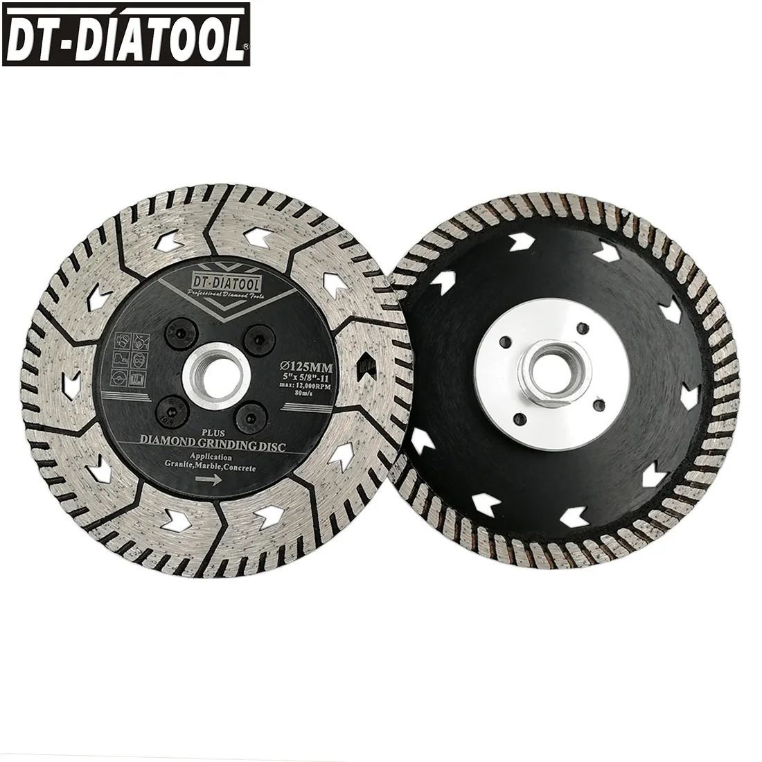 

DT-DIATOOL 2pcs/pk Dia 125mm/5" Diamond Dual Saw Blade with 5/8-11 thread for Granite Marble Concrete Cutting Wheel Grindng Disc