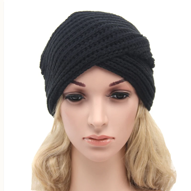 Зимние и весенние однотонные шапки облегающие акриловые мусульманские вязаные