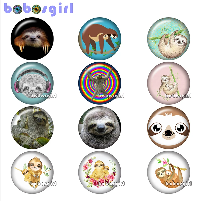 12pcs Mixed Set Ленивец семья стеклянная кнопка оснастки ювелирные изделия DIY круглые фото Кабошоны с плоской обратной стороной TW1123 - Окраска металла: 12pcs Mixed Set
