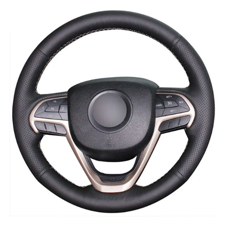

Top Leather Steering Wheel Hand-stitch on Wrap Cover For Jeep Grand Cherokee 2014-2016