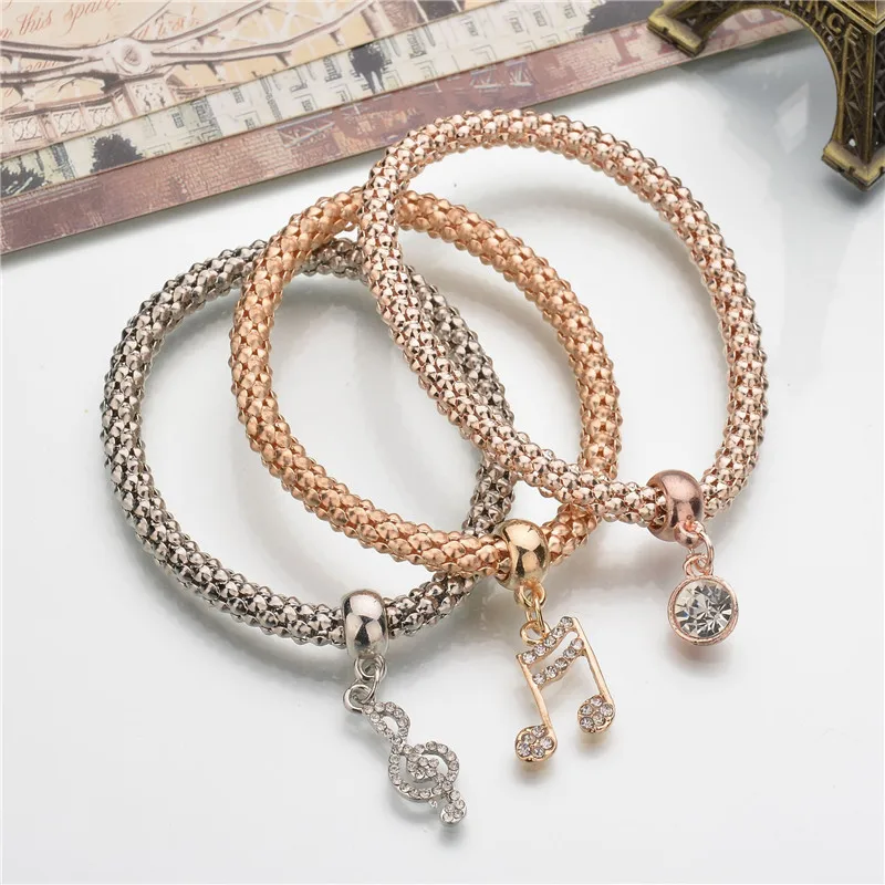 Мода 3 шт./компл. браслет с музыкальным символом кристаллами Подвеска из розового