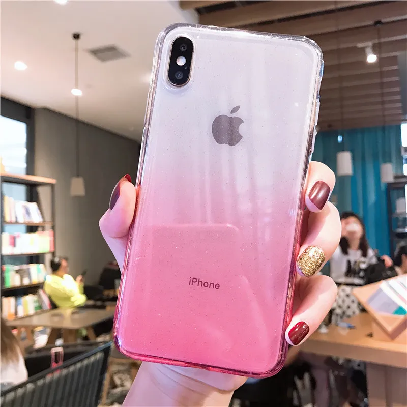 Блестящий градиентный розовый чехол для телефона iphone 6 7 8 6s Plus XS Max XR X s 7plus plus