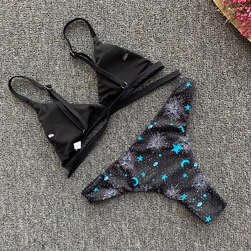 Сексуальный купальник бикини со звездами 2019 комплект с микро эффектом пуш ап