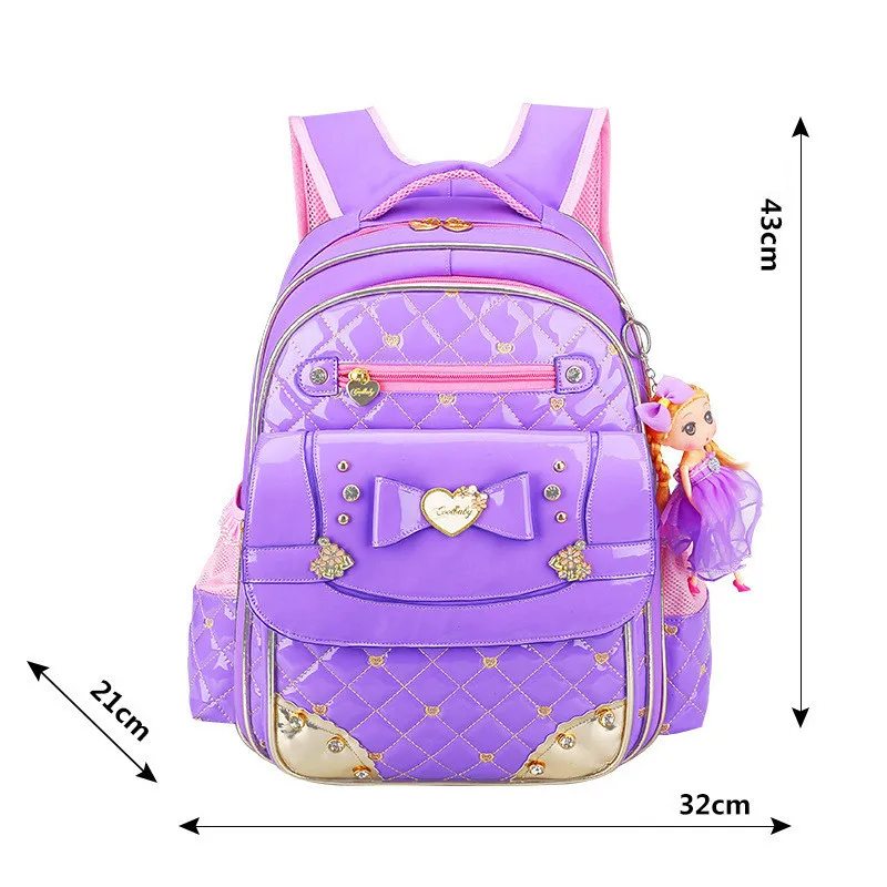 purple L Милый школьный рюкзак принцессы, водонепроницаемые детские школьные сумки для девочек, мультяшный рюкзак для девочек, школьный рюкзак для детей, рюкзак-мешок для книг - Цвет: purple L
