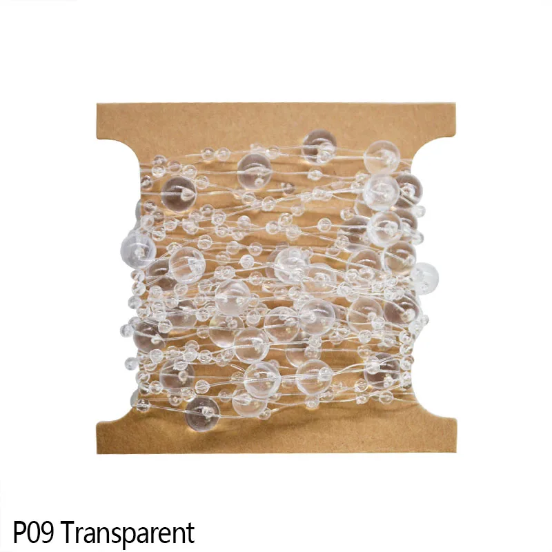 P09 Transparent 5 м, бежевого и белого цветов лески искусственный жемчуг бисер цепь гирлянда цветы ручной работы для свадьбы декор, Свадебный букет цветов - Цвет: P09 Transparent
