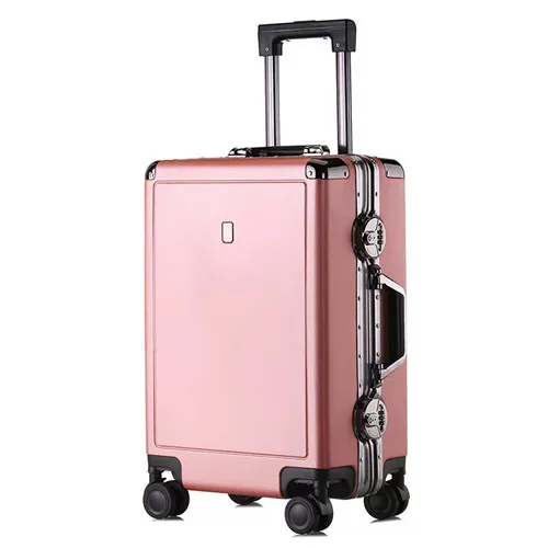 Rose gold KLQDZMS роскошный алюминиевый каркас багажный 20/24 дюйма, сумка на колесиках чемодан на колесиках, модные сумки на колёсиках ТАС замок для мужчин и женщин - Цвет: Rose gold