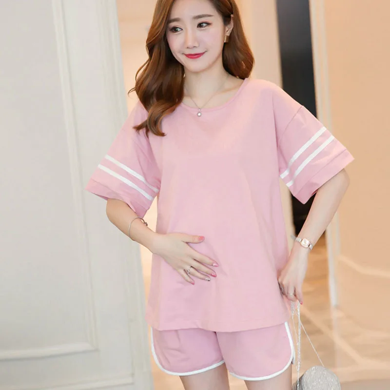 

New style Cotton Pregnant Nightgowns Short Sleeve Maternity Sleepwear Set for Pregnancy Woman Pajamas suit