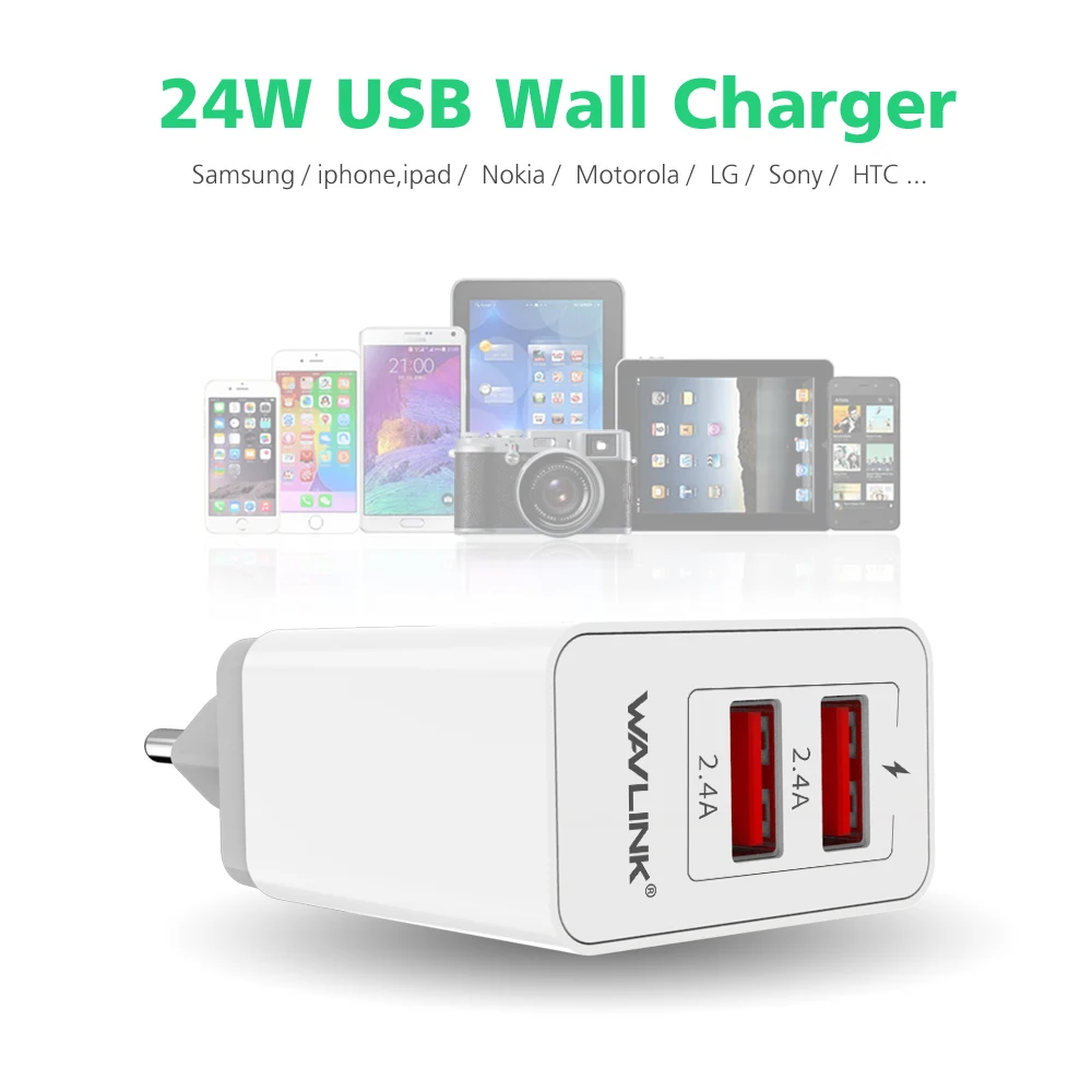 Wavlink 2 порта 24 Вт/4.8A USB настенное зарядное устройство настольная станция DC5V/2.4A