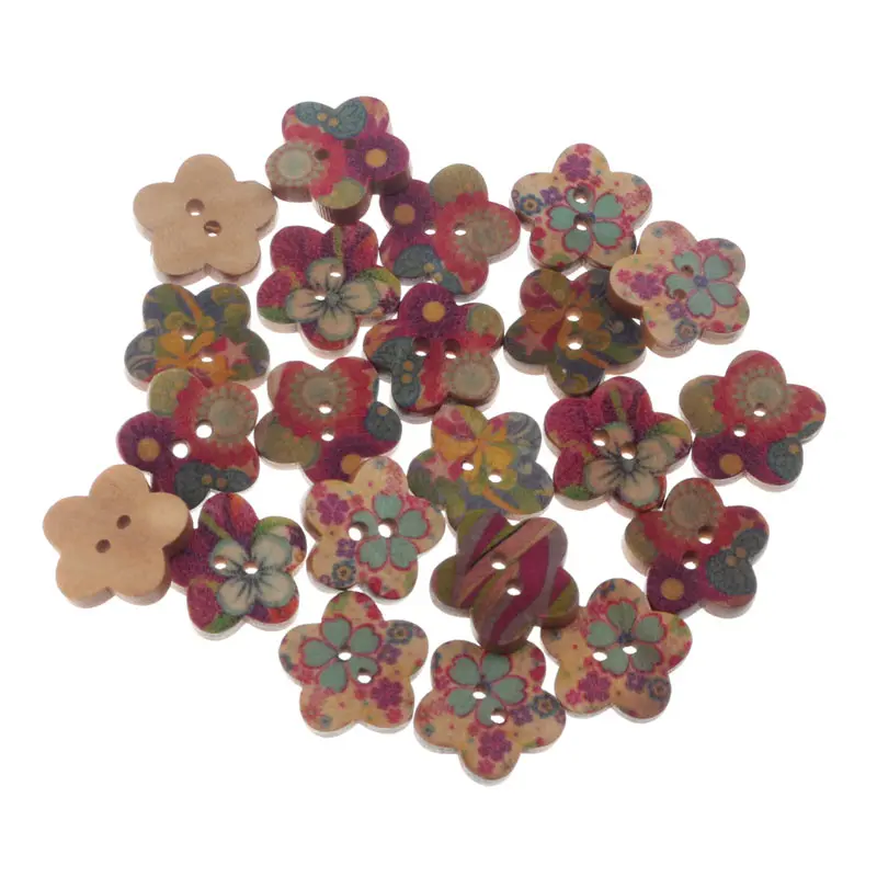 LF 50 шт. цветочные деревянные швейные пуговицы с 2 отверстиями для рукоделия ткани